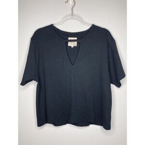 CHASER Top Women Size Large Black Short Sleeve Cropped Keyhole Neckline NWT